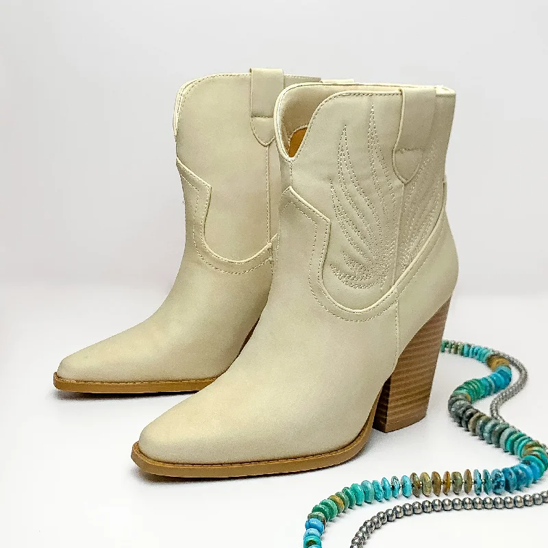 Not My First Rodeo Western Stitch Heeled Ankle Booties in Beige