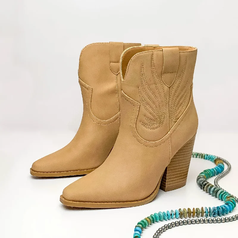 Not My First Rodeo Western Stitch Heeled Ankle Booties in Tan