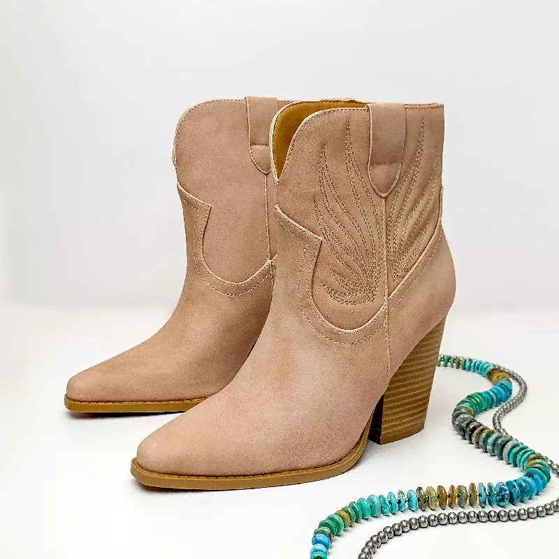 Not My First Rodeo Western Stitch Heeled Ankle Booties in Blush Nude