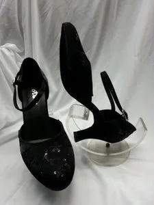 2.5" Doris-- Closed Toe Ballroom Shoe -- Black Silk/Sequins