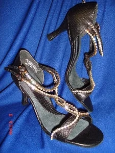 2.5" Gianna -- Flare Heel Rhinestone Latin Sandal -- Black