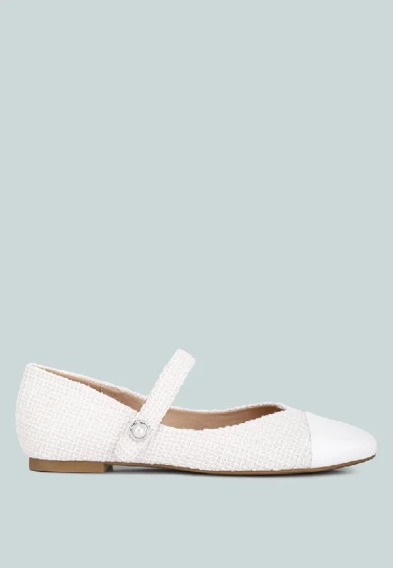 albi patent toe cap tweed mary janes in white