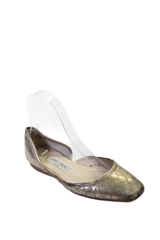 Jimmy Choo Womens Leather D'Orsay Slide On Ballet Flats Gold