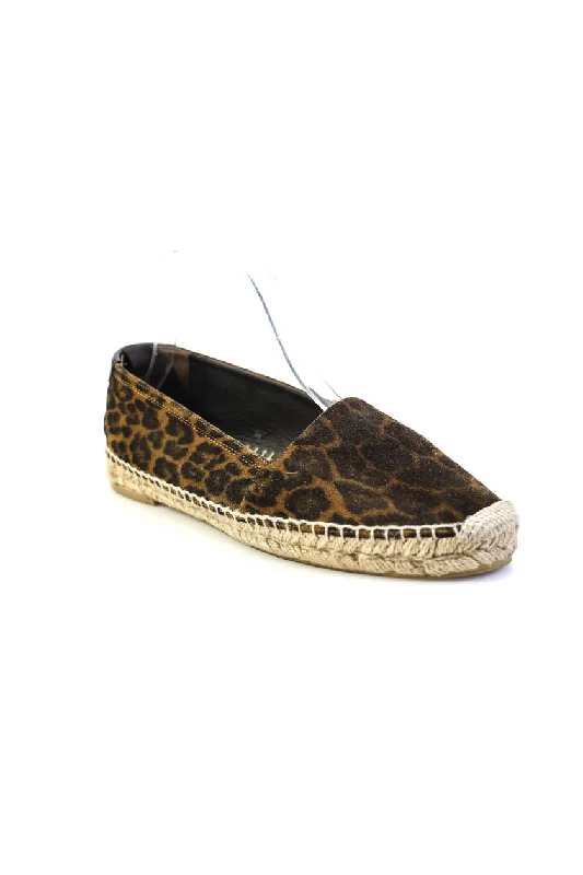 Saint Laurent Womens Brown Leopard Print Espadrille Loafer Shoes