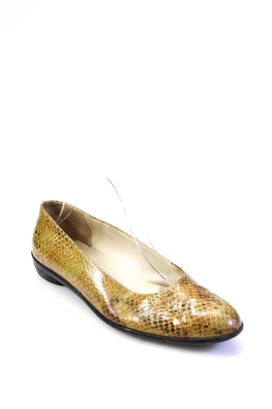 Salvatore Ferragamo Womens Faux Snakeskin Ballet Flats Brown