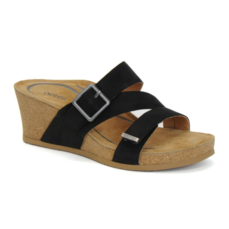 Aetrex Kimmy Wedge Sandal (Women) - Black