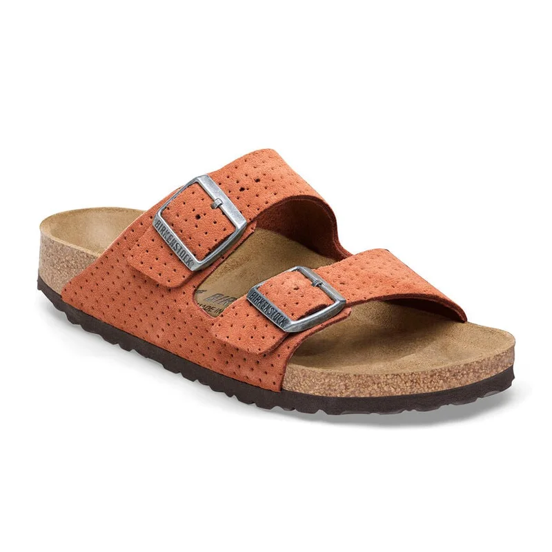 Birkenstock Arizona Slide Sandal (Women) - Dotted Burnt Orange Suede