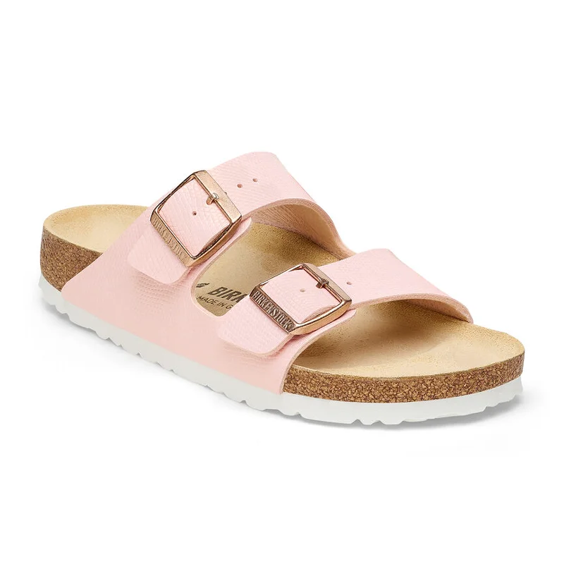 Birkenstock Arizona Slide Sandal (Women) - Embossed Lizard Light Rose Birko-Flor