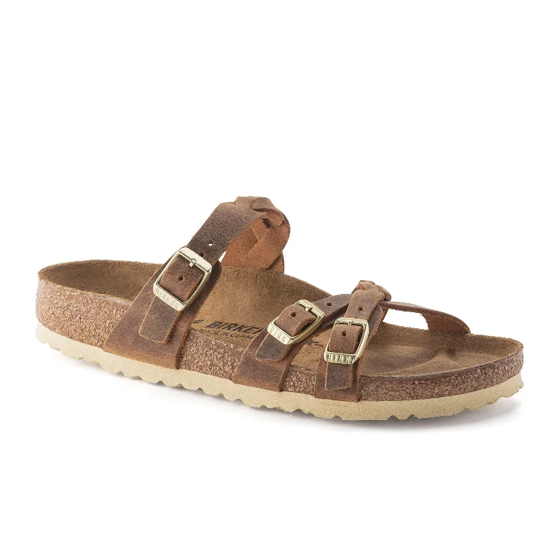 Birkenstock Franca Braid Slide Sandal (Women) - Cognac Oiled Leather