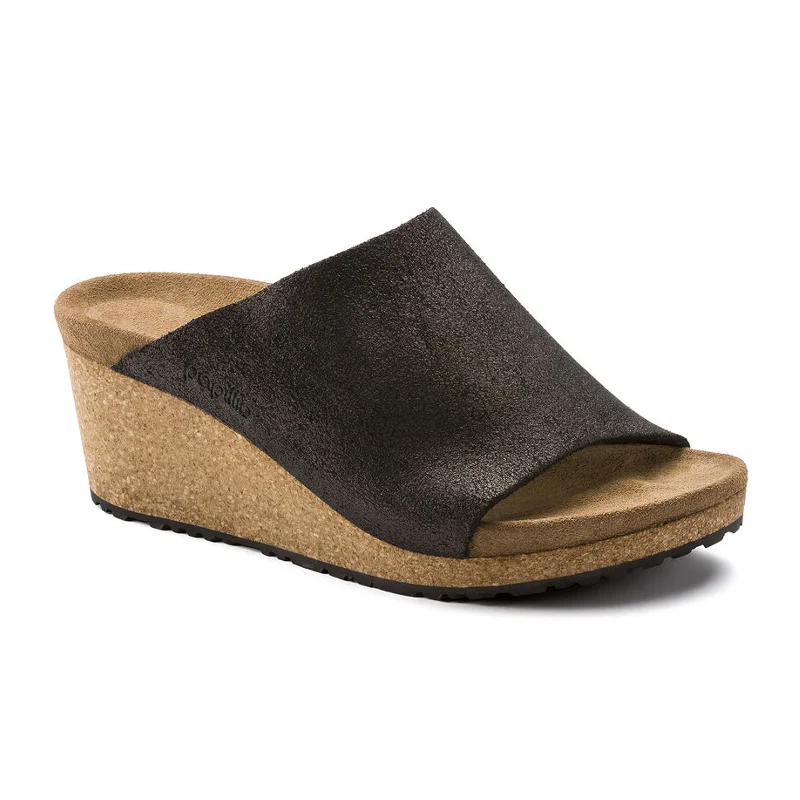 Birkenstock Namica Wedge Sandal (Women) - Washed Metallic Antique Black Suede