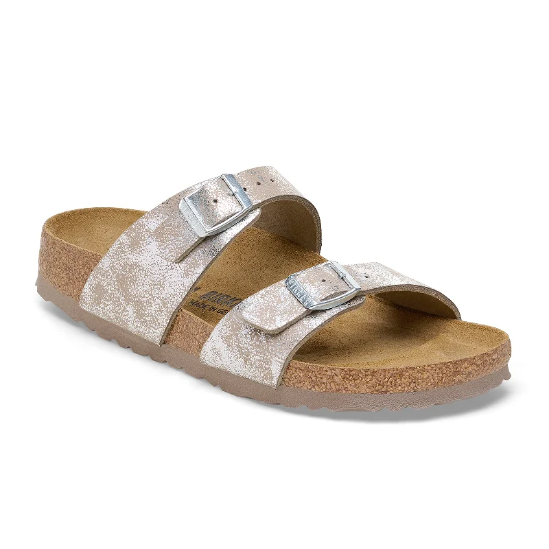 Birkenstock Sydney Slide Sandal (Women) - Washed Taupe/Silver Birki