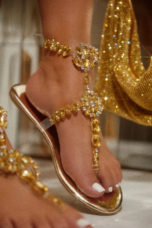 Caicos Resort Embellished Ankle Strap Sandals - Gold