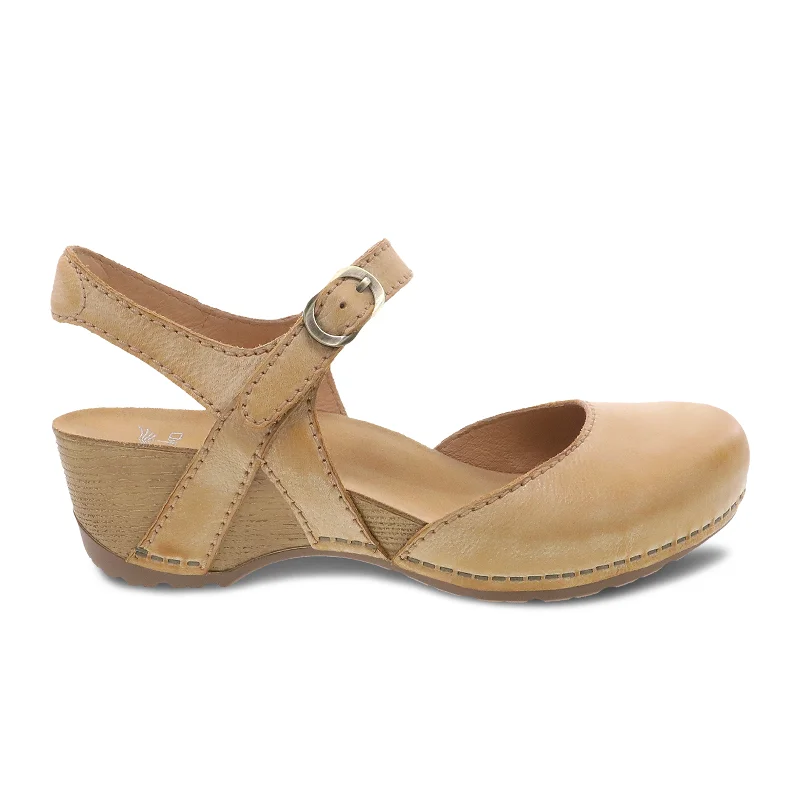 Dansko Tiffani Wedge Sandal (Women) - Tan Milled Burnished