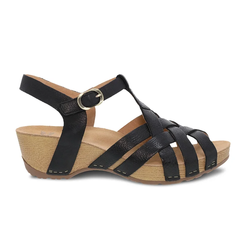 Dansko Tinley Wedge Sandal (Women) - Black Milled Burnished