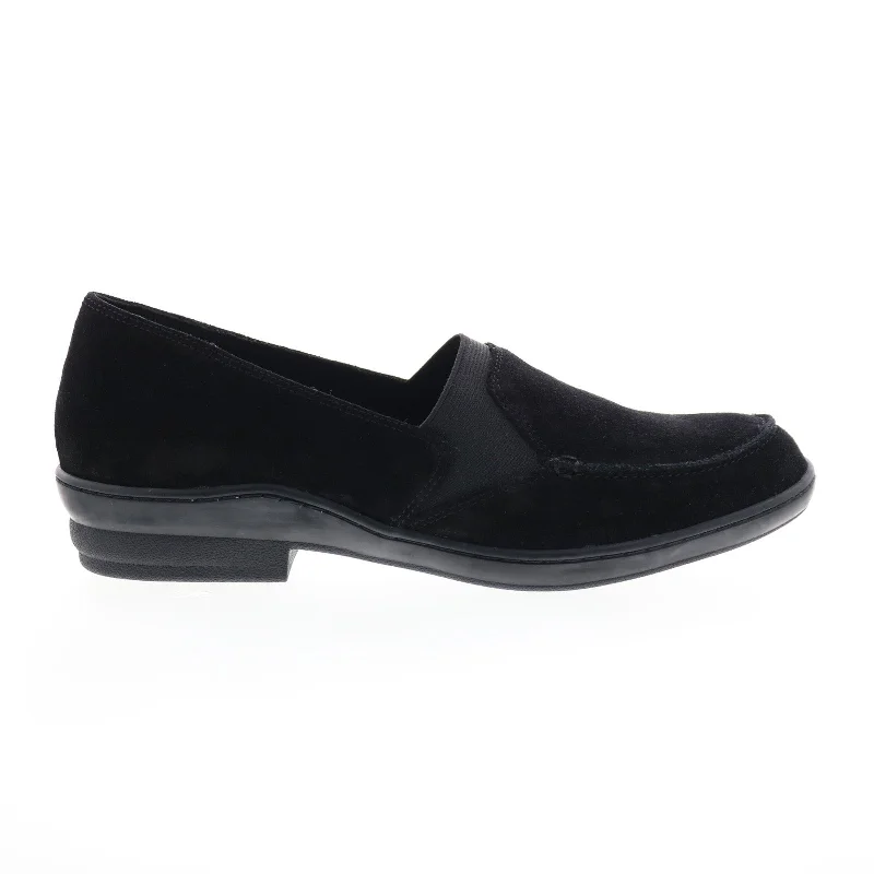 David Tate Stretchy Womens Black Leather Slip On Loafer Flats Shoes