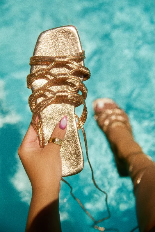 Eternal Nights Lace Up Sandals - Rose Gold