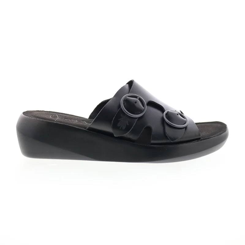 Fly London Bait BAIT742FLY-000 Womens Black Leather Slides Sandals Shoes