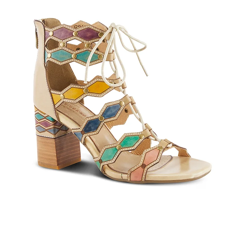 L'Artiste Artdeco Heeled Sandal (Women) - Beige Multi Leather