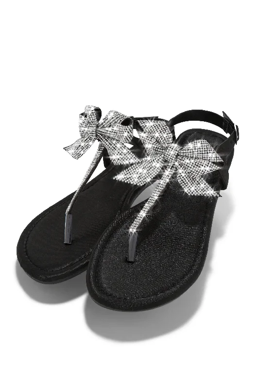 Luxe Sunsets Embellished Thong Strap Sandals - Black