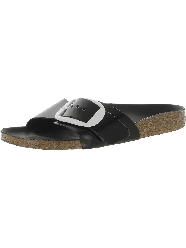 Madrid Big Buckle Womens Solid Footbed Slide Sandals