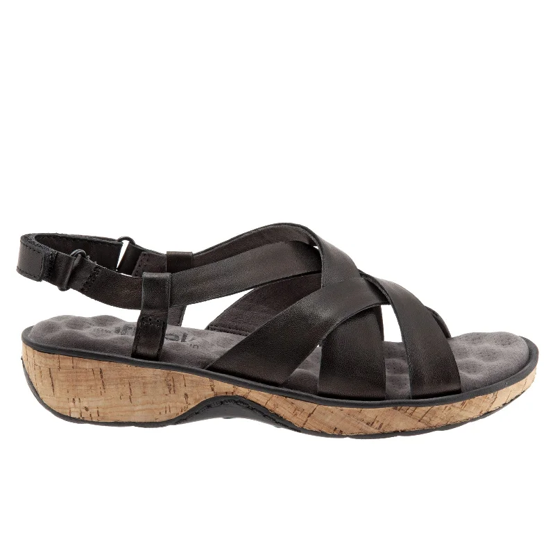 Softwalk Bonaire S1902-001 Womens Black Leather Slingback Sandals Shoes