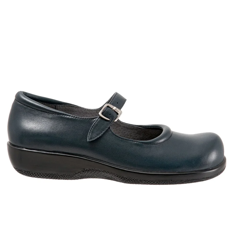 Softwalk Jupiter S1948-489 Womens Blue Leather Mary Jane Flats Shoes