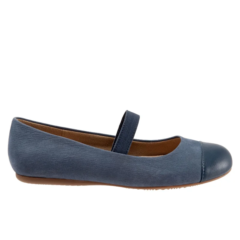 Softwalk Napa MJ S1760-421 Womens Blue Narrow Leather Mary Jane Flats Shoes