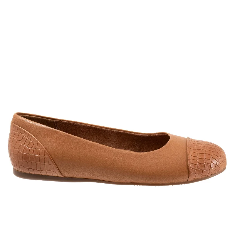 Softwalk Sonoma Cap Toe S1907-256 Womens Brown Leather Ballet Flats Shoes