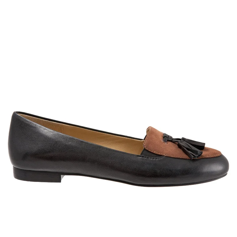 Trotters Caroline T1666-028 Womens Black Narrow Leather Loafer Flats Shoes