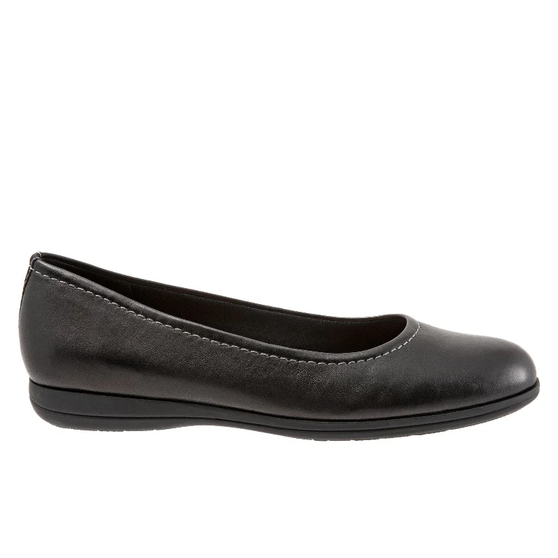 Trotters Darcey T1904-001 Womens Black Leather Slip On Ballet Flats Shoes