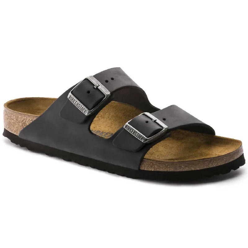 Unisex Arizona Oiled Leather Sandal In Black