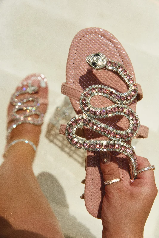 Wild One Snake Embellished Sandals - Pink