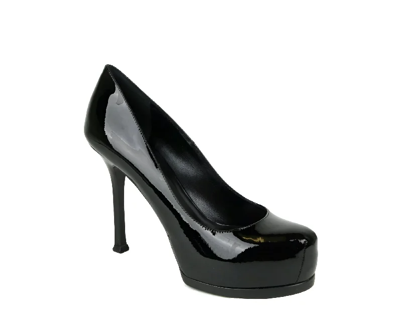 Saint Laurent Women's Black Patent Leather Tribtoo 80 Platform Pump