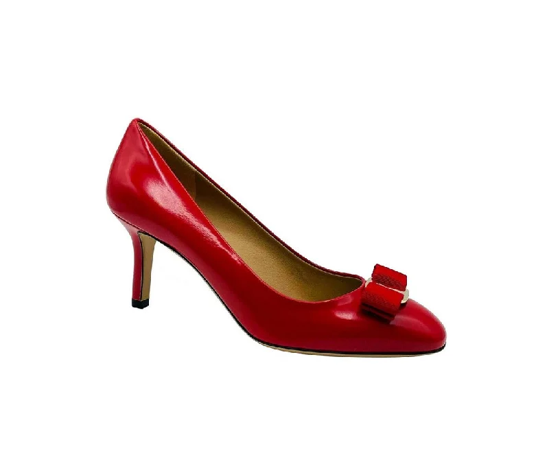 Salvatore Ferragamo Women's Red Leather Bow Heel Pump