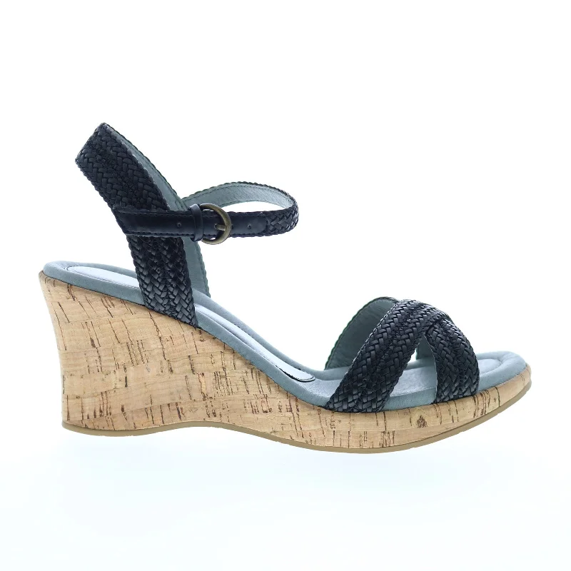 David Tate Baily Womens Black Wide Synthetic Hook & Loop Wedges Heels Shoes