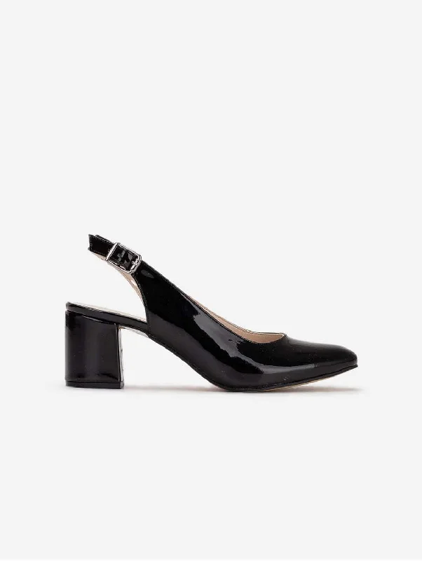 Emma Vegan Leather Slingback Mid Heels | Black