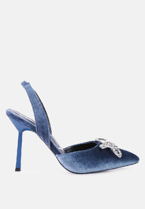 firebird velvet diamante detail heeled slingback mules