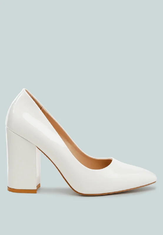 Kamira Patent Block Heeled Pumps