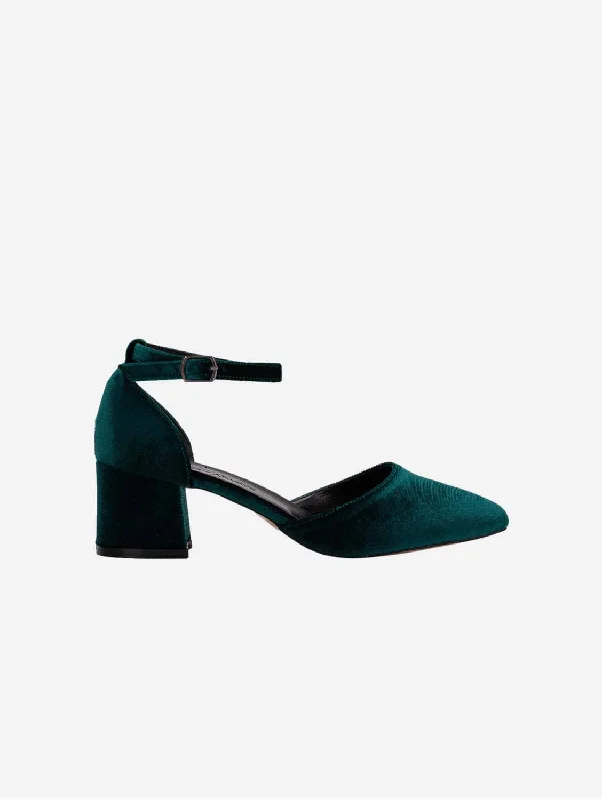 Marcelle Vegan Velvet Low Heels | Emerald Green